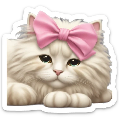 Rag doll cat fluffy sleeping with pink bow sticker