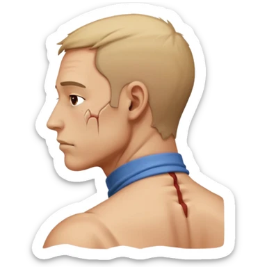side view of man with bent neck, pain from the back of his neck sticker