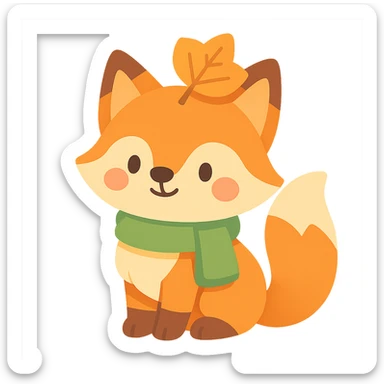 fox wearing a leaf hat and scarf, cute autumn soft style, soft pastel colors, vibrant toon style sticker