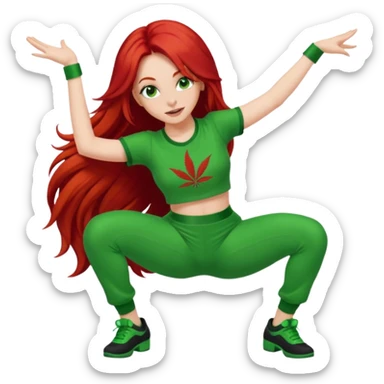 Red head lady twerking with long red hair and green 420 outfit sticker
