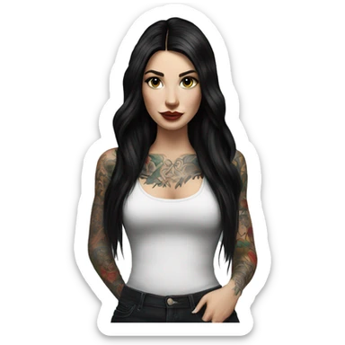 Hyperrealistic beautiful white girl with tattoos, with long black hair  sticker