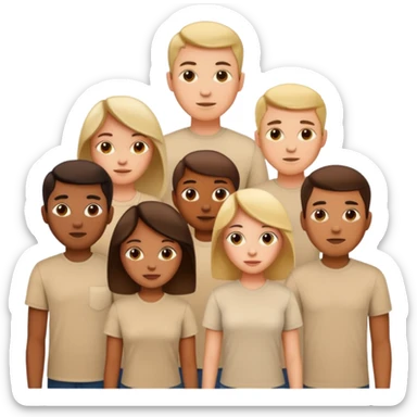 group of people  together ; men and women with brown, blonde, black hair wearing beige shirts aesthetic sticker