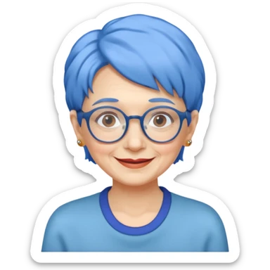old lady with blue hair, wearing glasses, slight curl short hair sticker