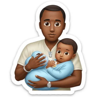 Sean “Diddy” Combs with baby oil and a very small infant sticker