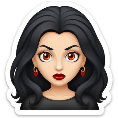 Faça uma vampira, do gênero feminino, cabelos longos preto, mas não tanto, olhos castanhos escuros marcantes, e uma mordida no rosto ou pescoço  sticker
