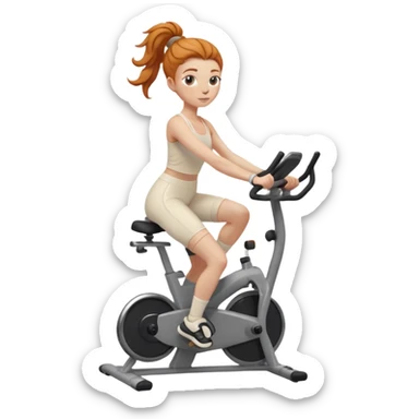 Fit Ginger girl messy bun riding stationary bike cream outfit sticker