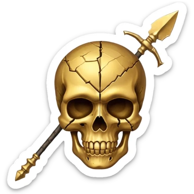 broken gold skull with a spear sticker