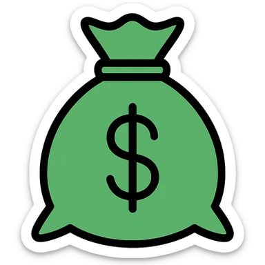 green sack with a dollar sign, color outline style with black outlines, simple and clean, no text or extra symbols sticker
