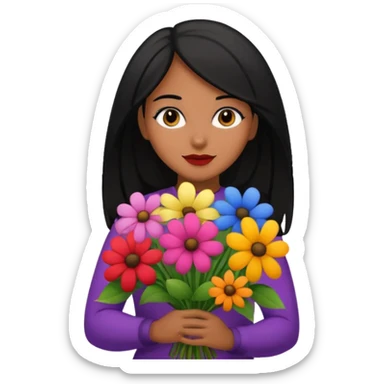 black hair woman with big bouquet of flowers sticker