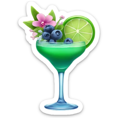 Green cocktail with blue mix and pink little flowers with blueberries  sticker