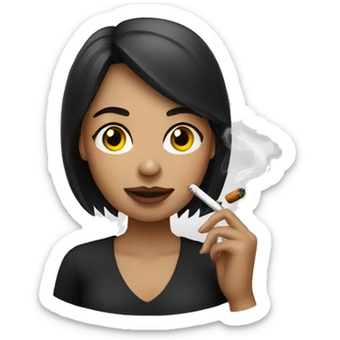 a girl with light skin and dark hair smoking a sigarette sticker