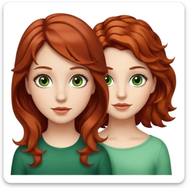 Two girls : one with red hair medium and wavy, brown eyes with long eyelashes and white skin. The other with wavy brown hair medium, green eyes with long eyelashes and tan  sticker