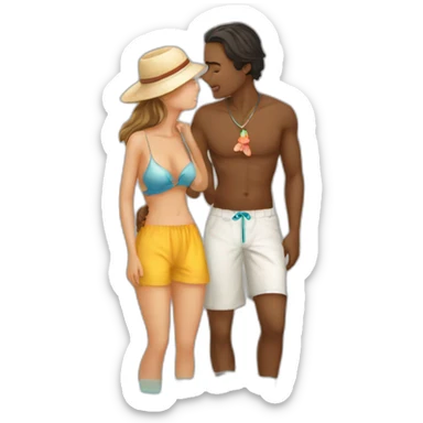 with beach clothes young metis man and white woman kiss love sticker