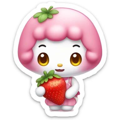 sanrio my melody holding a strawberry sticker