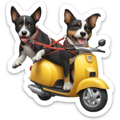 Scooter being pulled by two dogs sticker