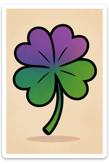 cartoon style four leaf clover with a top to bottom gradient from purple to green sticker