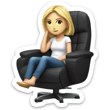 white girl thinking about life on a big gaming chair  sticker