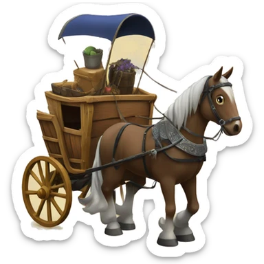 medival wodden horse carriage full of medival things sticker