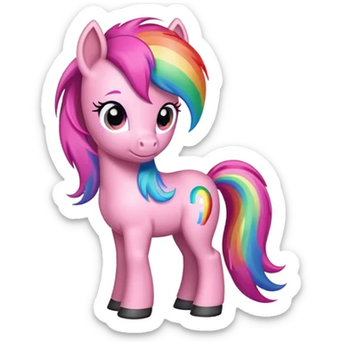 pink pony with rainbow hair full height standing sticker