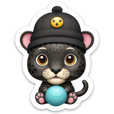 A black jaguar wearing a baby hat sticker