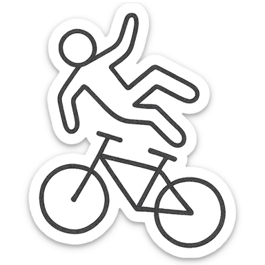 minimalistic all white person falling from a bicycle sticker