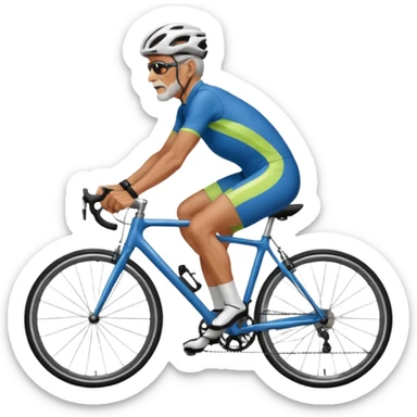 older, 60 year old man in cycling clothes, straddling road bike, heavy-set, graphic design sticker