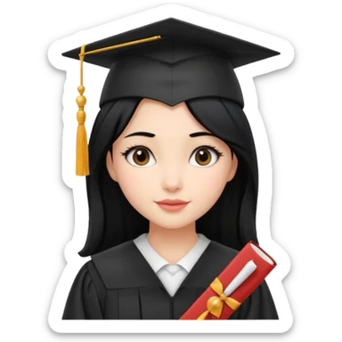 girl with beautiful black hair and graduation hat and diploma emoji ios 18 sticker