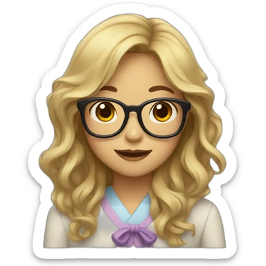 Asian girl with glasses and long wavy hair sticker