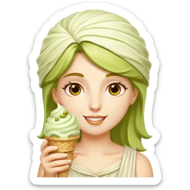happy Athena eating pistachio ice cream sticker