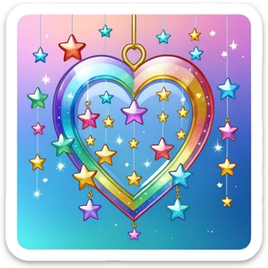 Sparkly glittery aesthetic Iridescent rainbow suncatcher hanging hearts and tiny stars sticker