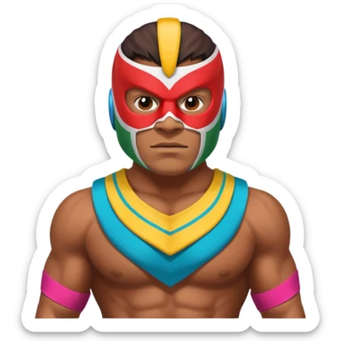 Mexican wrestler portrait, head and shoulders only, colorful luchador mask, muscular collar, confident expression, 3D cartoon, mobile game icon style, clean background, no text, no watermark
 sticker