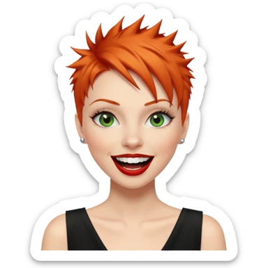 Short spikey Ginger hair, green eyes, black long eye lashes large red lips White woman laughing sticker