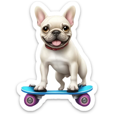 Animated French bulldog on roller skates sticker
