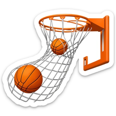 Basketball swishing through net, minimal design with just essential details, iOS emoji style sticker
