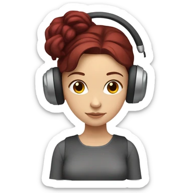 White Slavic girl with burgundy hair and brown eyes listening music in headphones  sticker