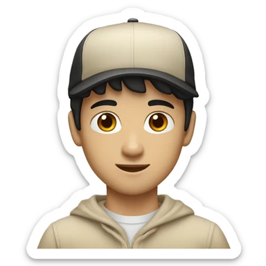 "Young man, white with black hair, wearing a beige cap." sticker