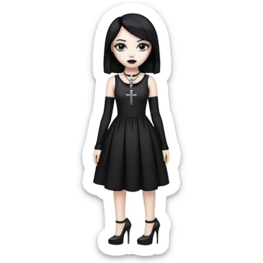 goth girl with white skin goth dress black hait black lipstik and tall high with Cross Necklace sticker