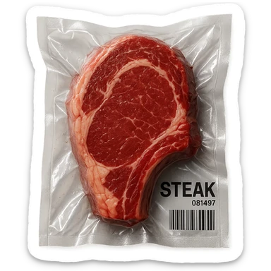 steak, glossy and puffy vacuum-sealed style sticker