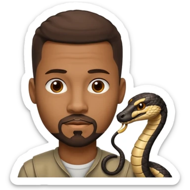 Homme couleur de peau noir, yeux marron avec un bouc que le menton, cheveux court avec dégradé sur le côté, avec un cobra à côté sticker