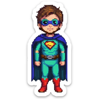 kid with beard wearing homemade superhero costume sticker