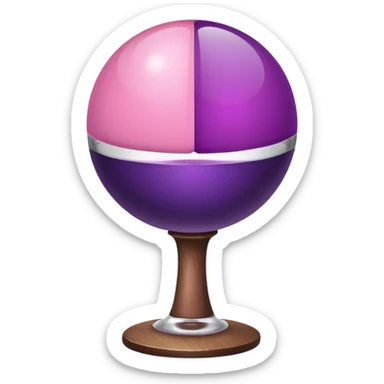 A half pink half purple ball with a wooden stem followed by a glass stem on top sticker