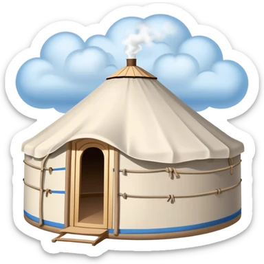 A traditional yurt emoji with a little smoke puff sticker