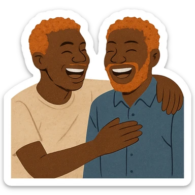 two Black men with ginger hair, laughing together, friendly inclusive illustration style sticker