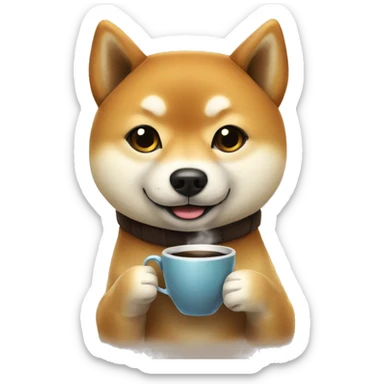 Shiba inu with a cup of coffee sticker