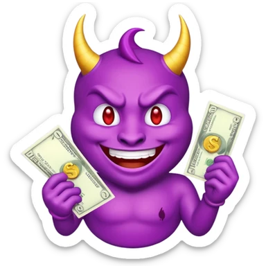 purple devil emoji with money. fun and light hearted, dont make the devil look evil sticker