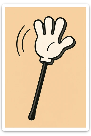 cartoon style slap hand toy with white palm, black stick, outlined in black sticker