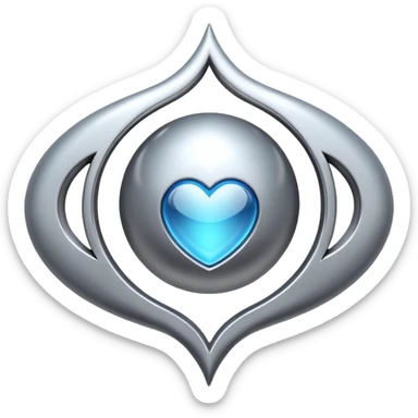 abstract amulet emoji, liquid metal form, symmetrical design, mystical futuristic 3D icon, isolated on white sticker