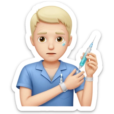 sick man getting syringe shot arm sticker