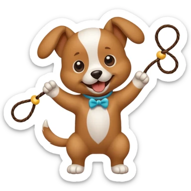 dog playing with a string toy sticker