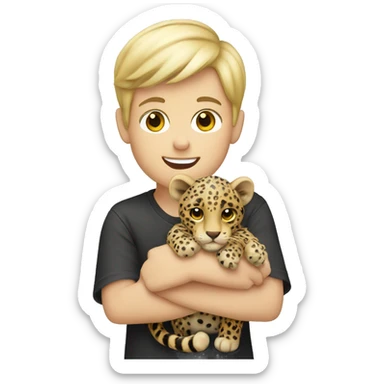 blonde boy holding stuffed leopard sticker